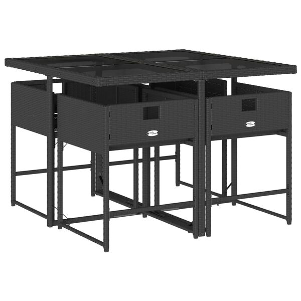 vidaXL Vrtna jedilna garnitura 5-delna z blazinami črn poli ratan