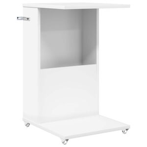 vidaXL Stranska miza s kolesom Bela 40 x 35 x 60 cm Inženirski les