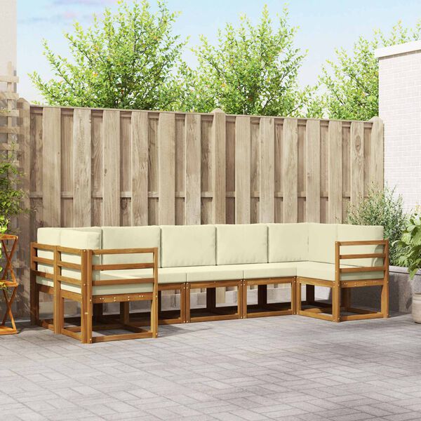 vidaXL Zunanja garnitura za sedenje z blazino 7 pcs Naravna in smetana