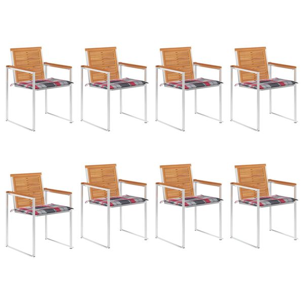 vidaXL Vrtni stoli 8 kosov z blazinami trden akacijev les