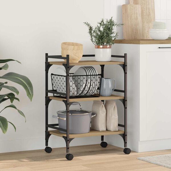 vidaXL Kuhinjski voziček Umetni hrast 50 x 35 x 75.5 cm