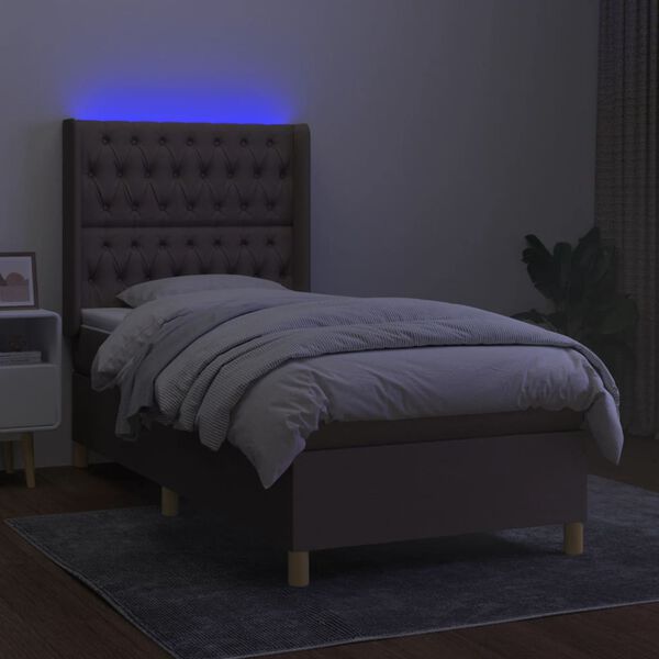 vidaXL Box spring postelja z vzmetnico LED taupe 100x200 cm blago