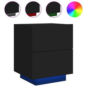 vidaXL Nočna omarica z LED lučkami črn inženirski les