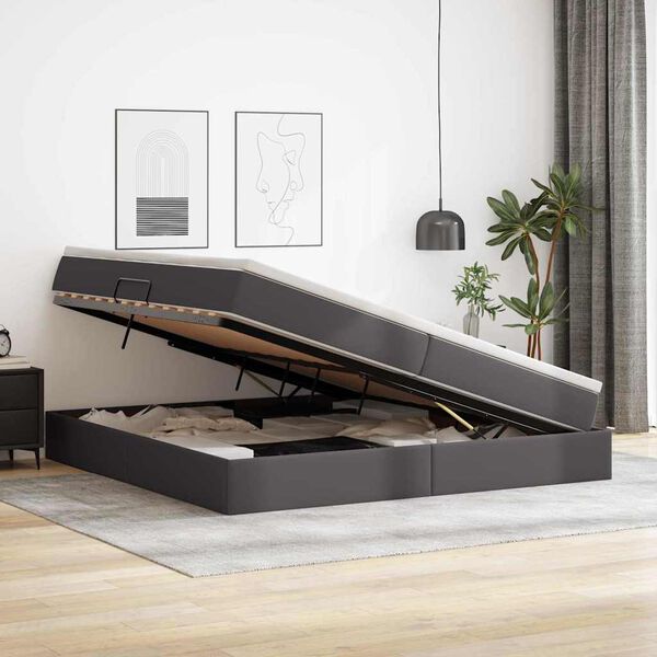 vidaXL Postelja z dodatnim prostorom za shranjevanje in vzmetnico Siva