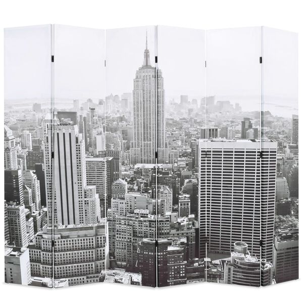 vidaXL Zložljiv paravan 228x170 cm New York podnevi črn in bel