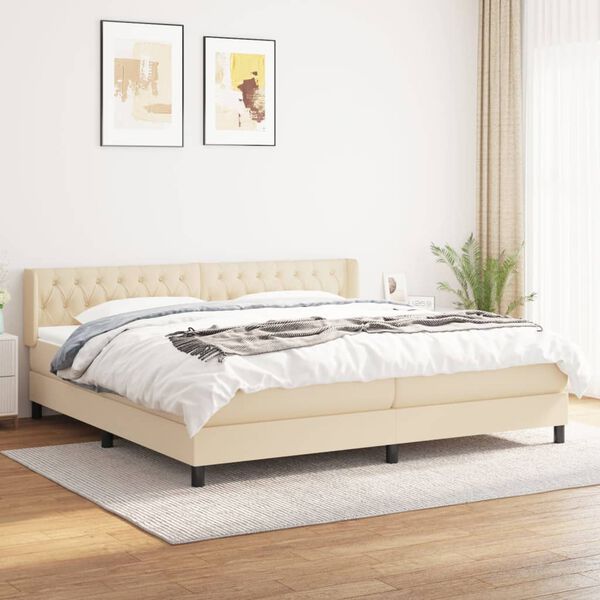 vidaXL Box spring postelja z vzmetnico krem 200x200 cm blago