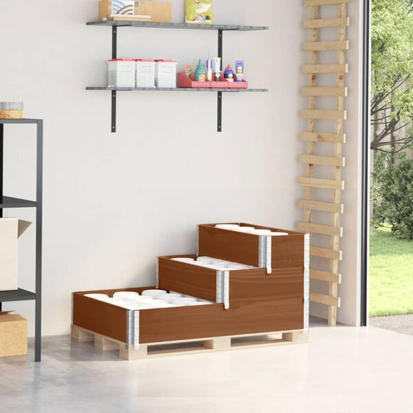 vidaXL Visoka greda 3-nadstropna rjava 120x80 cm trdna borovina