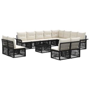 vidaXL Vrtna sedežna garnitura 13 pcs Črna poli ratan