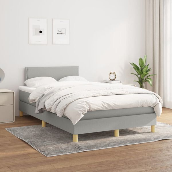 vidaXL Boxspring postelja z vzmetnico svetlo siva 120x190 cm blago
