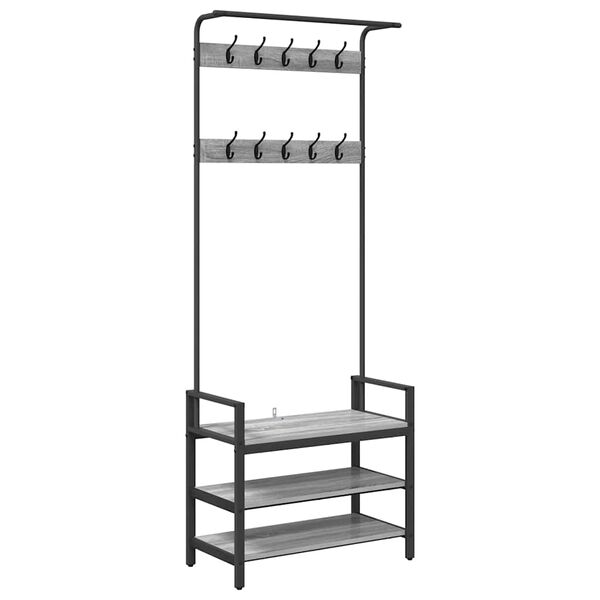 vidaXL Obe&scaron;alnik za pla&scaron;če s polico Siva Sonoma 75 x 34 x 184 cm