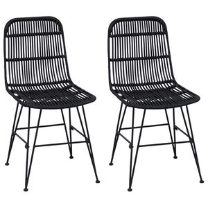 vidaXL Jedilna stolica 2 kos Rattan in jeklo Črna 41 x 55 x 85 cm