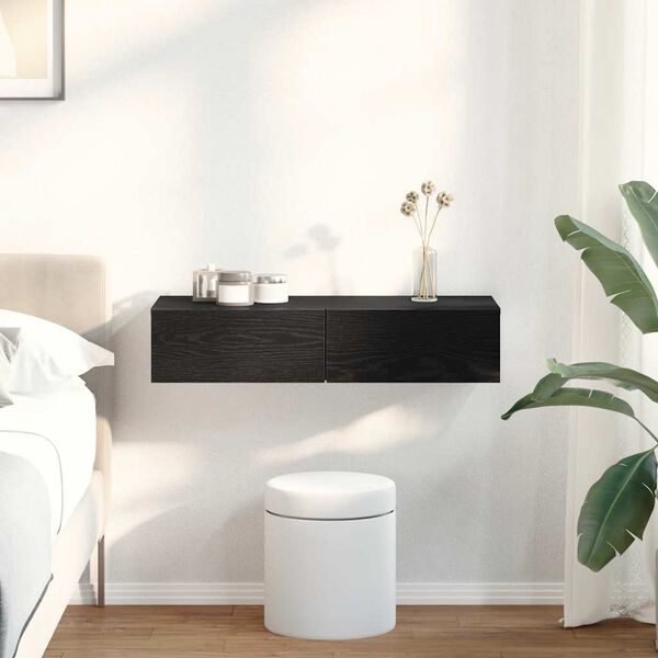 vidaXL Stenska polica s predali črn 80x33x17 cm inženirski les