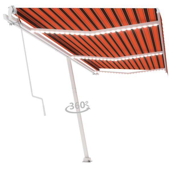 vidaXL Avtomatska tenda LED + senzor 600x350 cm oranžna/rjava