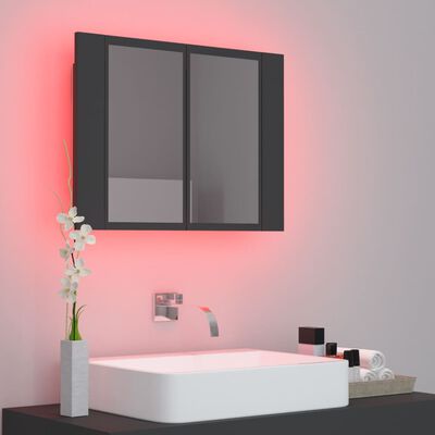 vidaXL LED kopalniška omarica z ogledalom siva 60x12x45 cm akril