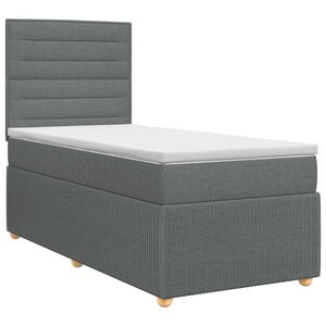 vidaXL Postelja boxspring z vzmetnico Temno siva Enojno Blago