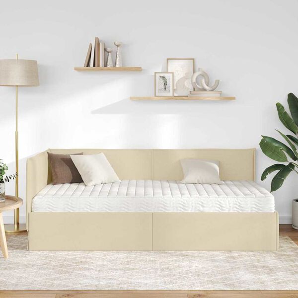 vidaXL Kotni okvir postelje z matrico z vzglavjem 2 pcs krema Žamet