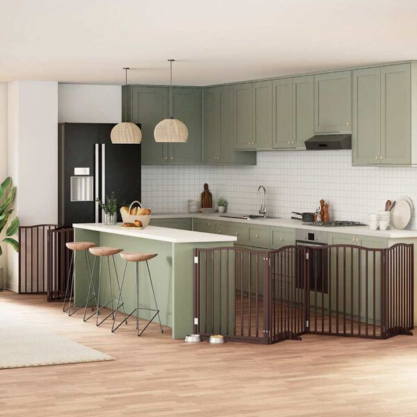 vidaXL Ograda za pse z vrati zložljiva 10 panelov rjava 800 cm les