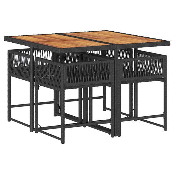 vidaXL Vrtna jedilna garnitura 5-delna z blazinami črn poli ratan