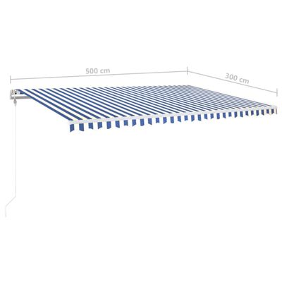 vidaXL Avtomatska tenda LED + senzor 500x300 cm modra in bela
