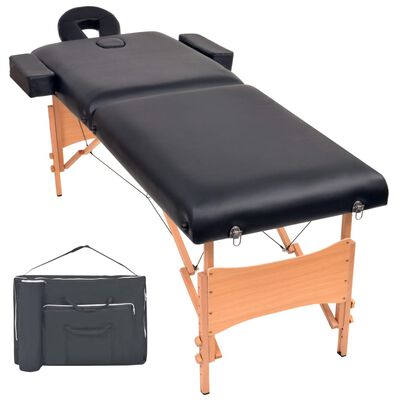 vidaXL 2-conska zložljiva masažna miza debeline 10 cm črna
