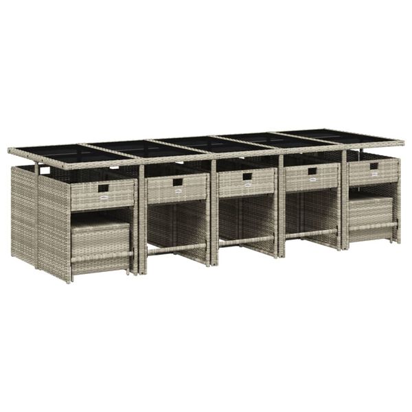 vidaXL Vrtna jedilna garnitura 15-delna z blazinami sv. siv poli ratan