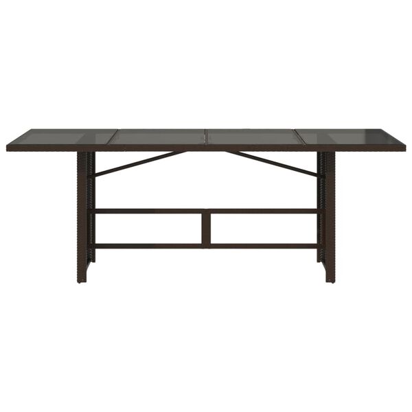 vidaXL Vrtna miza s stekleno plo&scaron;čo rjava 190x80x75 cm poli ratan