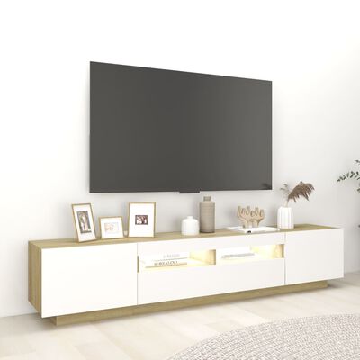 vidaXL TV omarica z LED lučkami bela in sonoma hrast 200x35x40 cm