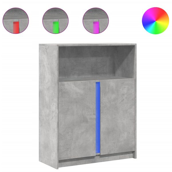 vidaXL Komoda z LED betonsko siva 77x34x100 cm inženirski les