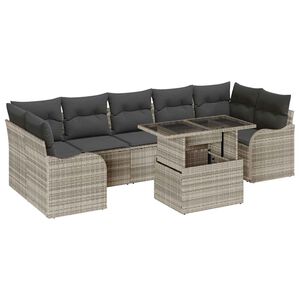vidaXL Vrtna sedežna garnitura z blazino 8 pcs Svetlo siva Poly ratan