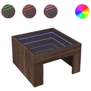vidaXL Klubska mizica z neskončnimi LED rjavi hrast 50x50x30 cm