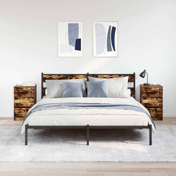 vidaXL Nočne omarice s 3 predali 2 kosa dimljeni hrast 39x35x65 cm