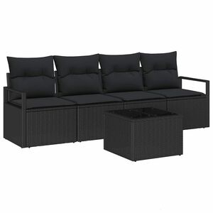 vidaXL Kavčna garnitura z blazino 5 pcs Črna poli ratan