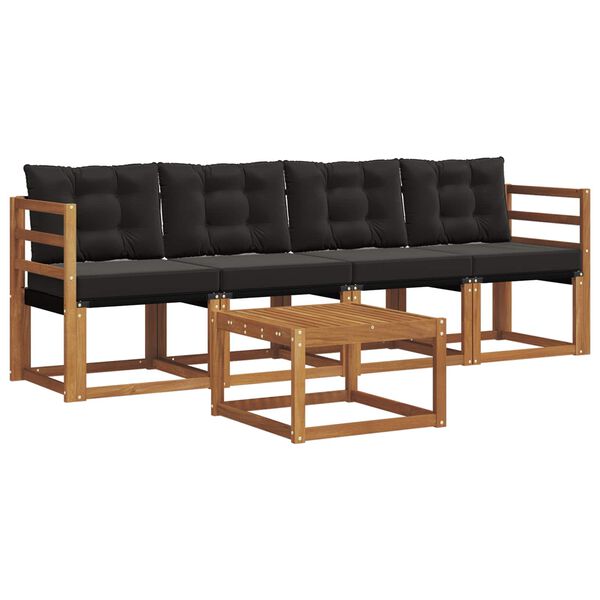 vidaXL Zunanja garnitura za sedenje z blazino 5 pcs Naravna in črna