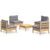 vidaXL Vrtna sedežna garnitura 5-delna s sivimi blazinami borovina