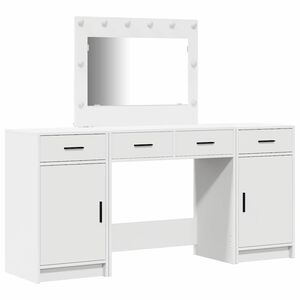 vidaXL Toaletna mizica z zrcalnimi lučmi 3 pcs Bela Konstruiran les