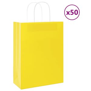vidaXL Papirnate vrečke 50 kosov z ročaji rumene 26x12x35 cm