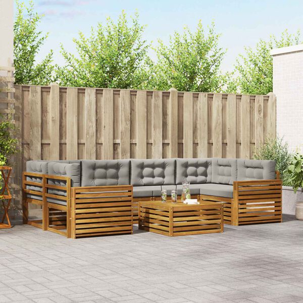 vidaXL Zunanja garnitura za sedenje 7 pcs Naravna in svetlo siva