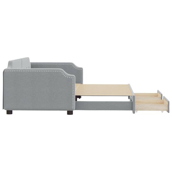 vidaXL Izvlečna dnevna postelja s predali svetlo siva 100x200 cm blago