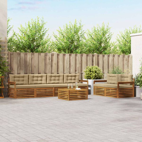 vidaXL Zunanja garnitura za sedenje z blazino 7 pcs Naravna in bež