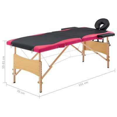 vidaXL Zložljiva masažna miza 2 coni les črna in roza