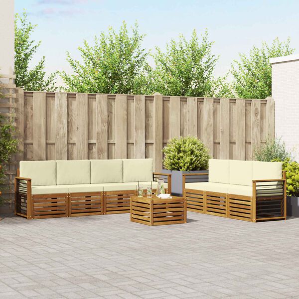 vidaXL Sedežne garniture 8 pcs Naravna in smetana Masiven les akacije