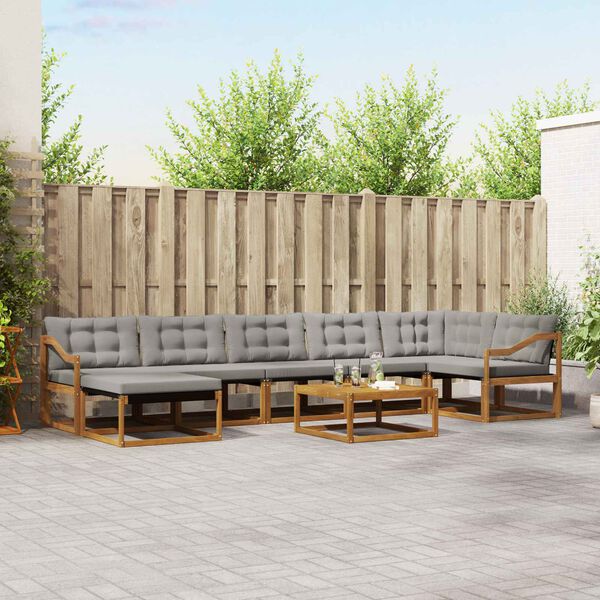 vidaXL Zunanja garnitura za sedenje 8 pcs Naravna in svetlo siva