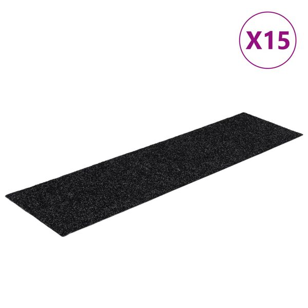 vidaXL Preproge za stopnice samolepilne 15 kosov 76x20 cm črne pravokotne