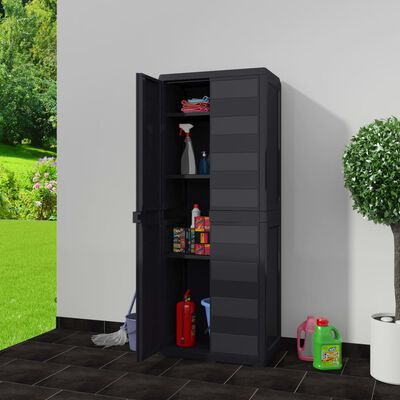 vidaXL Vrtna omarica za shranjevanje s 3 policami črna