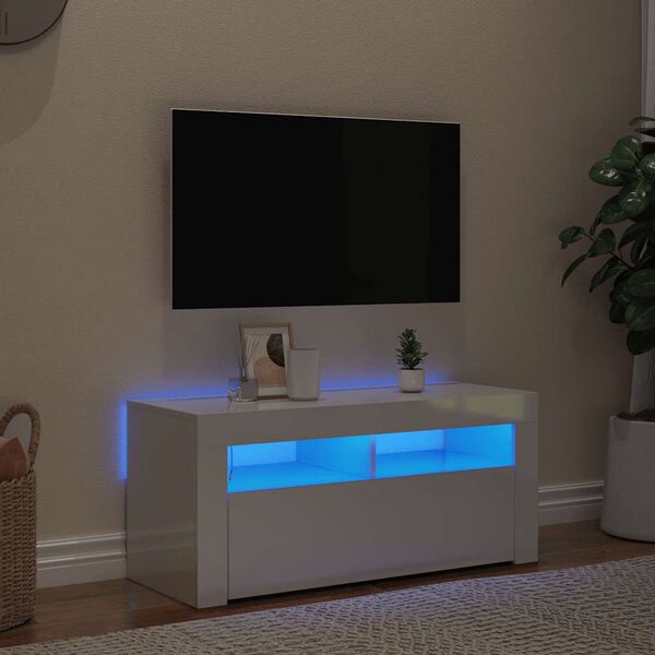 vidaXL TV omarica z LED lučkami visok sijaj bela 90x35x40 cm