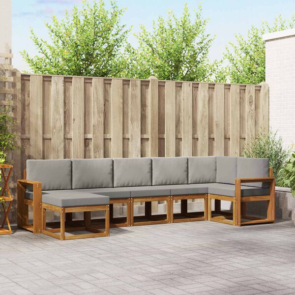 vidaXL Zunanja garnitura za sedenje 7 pcs Naravna in svetlo siva