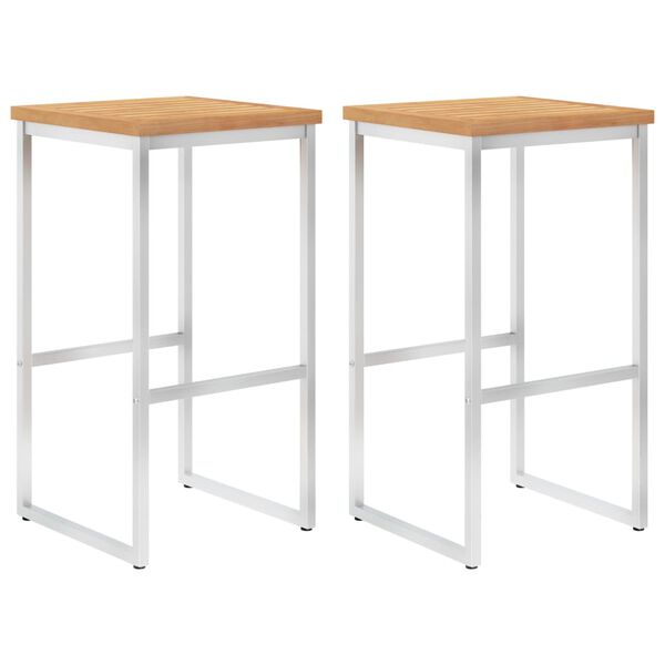 vidaXL Barski stoli 2 kosa trdna tikovina in nerjaveče jeklo