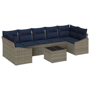 vidaXL Kavčna garnitura 8 pcs Siva in mornarsko modra poli ratan