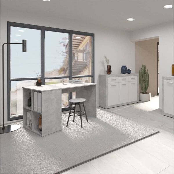 FMD Miza s stranskimi policami 117x73x75 cm betonsko siva