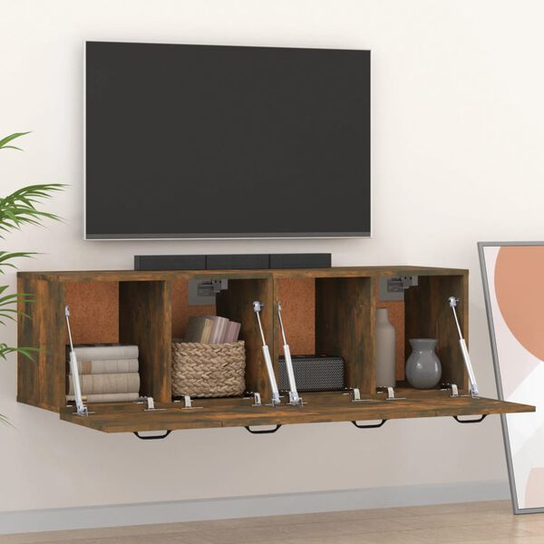 vidaXL Stenska omarica 2 kosa dimljeni hrast 80x35x36,5 cm inžen. les